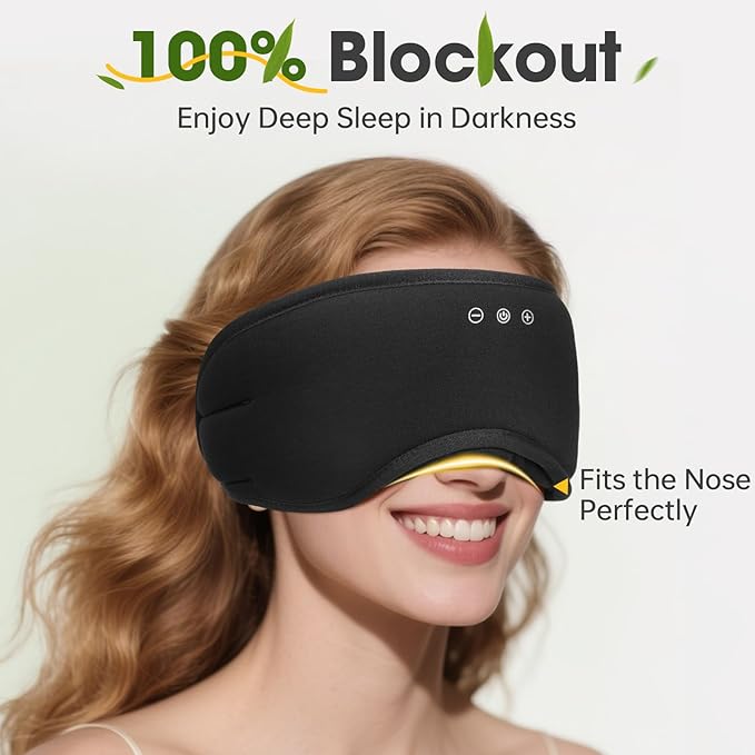 Sleep Headphones with Bluetooth 5.4 Sleep Mask, Bamboo Cotton Music Wireless Bluetooth Eye Mask for Sleeping, Earphones HD Speaker Microphone for Travel, Gifts for Men Women, Green