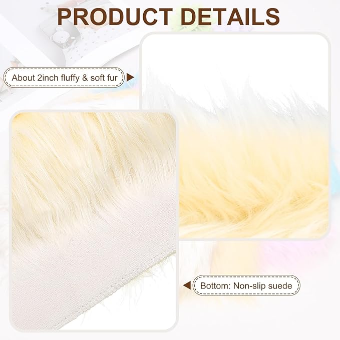 PATIKIL 12" Locker Rug, Small Area Rug Mini Faux Fur Rugs Small Locker Carpet Soft Fluffy Tiny Photography Props Square for Nail Photo Tabletop Background Picture Decoration, Yellow