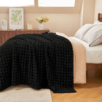 BEDELITE Black Throw Blanket for Couch and Bed- Super Soft and Warm 3D Checkered Fluffy Fuzzy Fleece Blanket, Luxurious Plush Cozy Blanket for Room Decor Fall and Winter, 90x90 inches, Queen Size