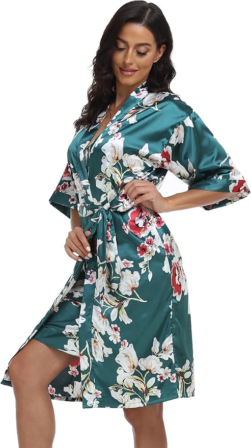 Women's Satin Robes Set with Nightgown Silk Kimono Pajamas 2 Piece Sleepwear Camisole Wedding Bride Gown Set