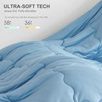 COTTEBED Reversible Blue and Light Gray Bed Comforter Queen Sets, Jersey Knit T-Shirt Feel Ultra-Soft Lightweight Breathable Cozy Bedding Down Quilt Blanket & 2 Pillowsham All Season Use (Full/Queen)