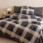 Cottonight Checkered Navy Comforter Set Cal King Gingham Grid Bedding Set Navy and Khaki Grid Comforter Fluffy Soft Blanket Quilts Modern Cottagecore Comforter California King Bed