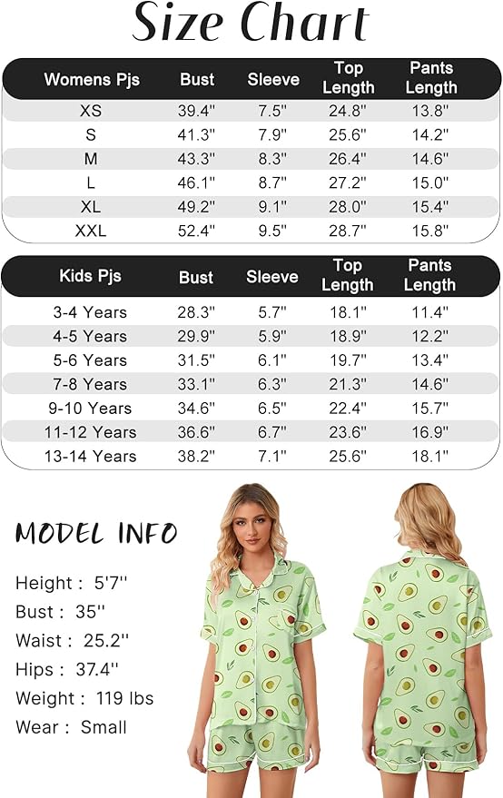 Girls & Womens Satin Pajamas Set, Silk Button-Down Sleepwear 2 Piece Nightwear, 3 Years - Women XXL