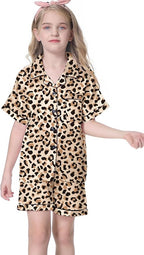 Umeyda Women & Girls Pajamas Set, Soft Satin Lightweight Silk Button-Down Top with Shorts 2 Piece PJS for Mom Boys Kids Gifts