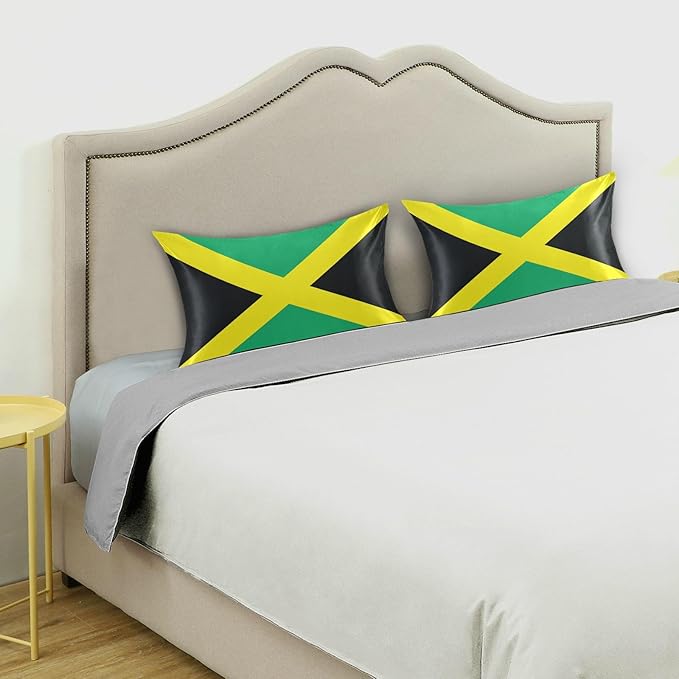 Satin Pillowcase for Hair and Skin, Jamaica Flag Silk Pillowcase Soft and Cozy Body Pillow Covers, Queen Size Satin Pillow Cases with Envelope Closure(20x30 Inch), 1PC