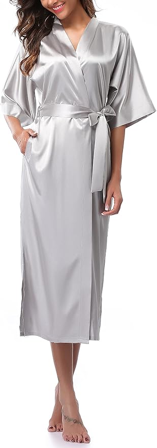 Women Kimono Long Robe Lightweight Bathrobe Soft Nightwear Comfy Nightgown