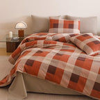 Luxlovery Checkered Red Comforter Set Cal King Gingham Bedding Set Women's Bedding Grid Bedding Set Fluffy Soft Cottagecore Khaki and Brick Red Blanket Quilts with 2 Pillowcases California King Bed