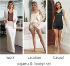MOYEE Women Silk Pajama Set Soft Satin V Neck Tank Top and Shorts 2 Piece lounge Sets with Pockets
