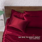 MR&HM Satin Bed Sheets, King Size Sheets Set, 6 Pcs Silky Bedding Set with 15 Inches Deep Pocket for Mattress (King, Burgundy)