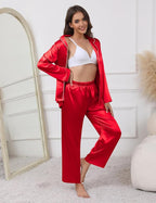Ekouaer Pajamas For Women Set Silk Pjs 2 Piece Satin Sleepwear Long Sleeve Button Down Lounge Sets With Pant