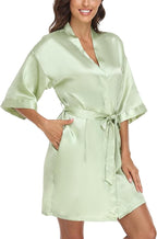 Giova Women's Satin Robe Bride & Bridesmaid Wedding Party Bathrobe Short Kimono Gown