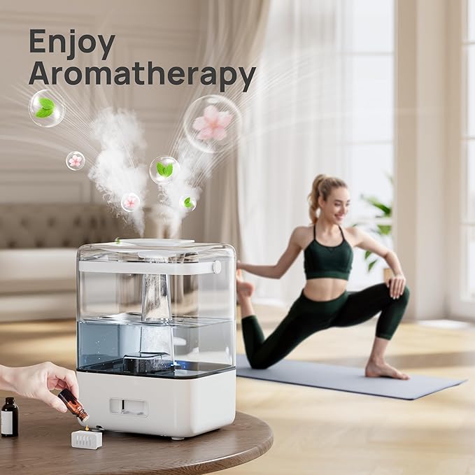 CHIVALZ Humidifiers for Bedroom Large Room Home, 6L Cool Mist Humidifier for Baby and Plant, Oil Diffuser, Top Fill Humidifier with Night Light, Quiet 26dB, Up to 50H, White 1Pack