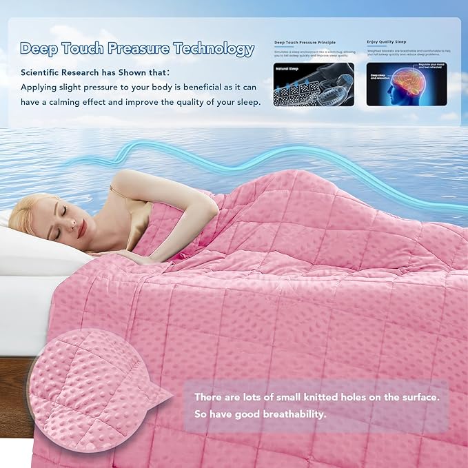 Topcee Weighted Blanket for Adults (12lbs 48"x72"), Minky Dots Heavy Blanket for 110-130lbs Sleeping, Soft, Cozy and Cooling Weighted Throw Blankets, Machine Washable, Pink