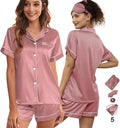WJing Yi Jia 5Pcs Womens Soft Satin Pajama Set XS-4XL Button-Down Silk Pajamas Floral Sleepwear Bridal Pjs Lounge Pj Sets