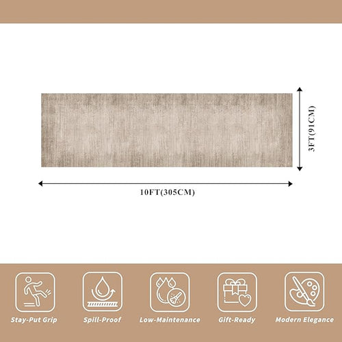 3x10 ft Hallway Runner Rug – Non-Slip Washable Long Carpet Runner for Kitchen, Indoor Entryway & Bathroom, Modern Neutral Solid Low Pile Wide Floor Mat (Taupe Beige,3x10)