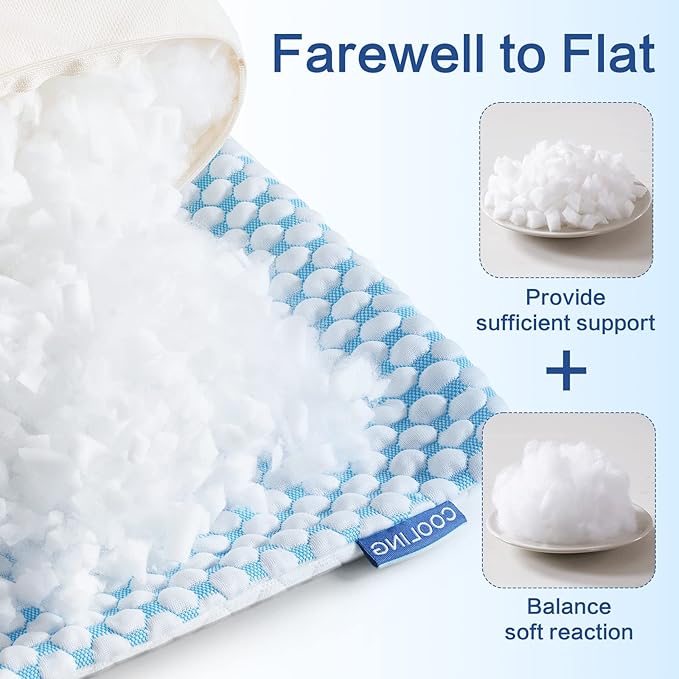 EASELAND Firm Pillows Shredded Memory Foam with Adjustable Fill - Body Size Set of 1, Removable Cooling Cover for Hot Sleepers, Cool Bed Pillow for Side Back Stomach Sleepers