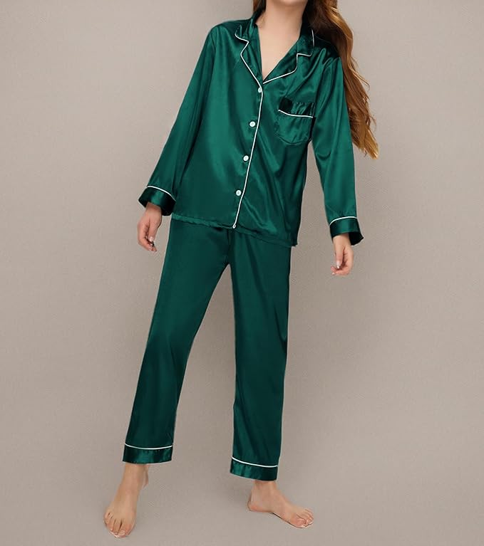 EPLAZA Kids Satin Pajamas Sets Girls Boys Button-Down Silky Pajamas Sleepwear with Hairband Eye Mask Hair Tie