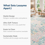 Lessymo 8x10 Washable Rug for Living Room, Soft Non Slip Pink Area Rugs for Bedroom Nursery Dining Room, Low Plie Boho Forest Large Carpet Botanical Colorful Cute Flower, Pink Green