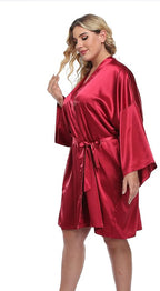 Women's Plus Size Short Silky Bathrobes Satin Kimono Robes Bride Bridesmaid Loungewear Soft Nightgown