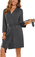 Ekouaer Women‘s Robes Lightweight 3/4 Sleeve Short Knit Bathrobe Soft Knee Length Sleepwear Robes with Pockets S-XXL