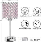 GyroVu Crystal Table Lamp, Bedside Crystal Lamp, Dimmable Touch Nightstand Lamp with USB-C+A Charging Ports Pink Night Lights Decorative Accent Lamp for Bedroom, Living Room, Office, Girls Room