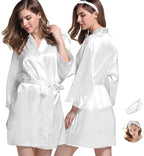 WJing Yi Jia 2Pcs Womens Floral Kimono Robe Silk Robes Bride Bridesmaid Satin Robes Bridal Dressing Gown Silky Bathrobe