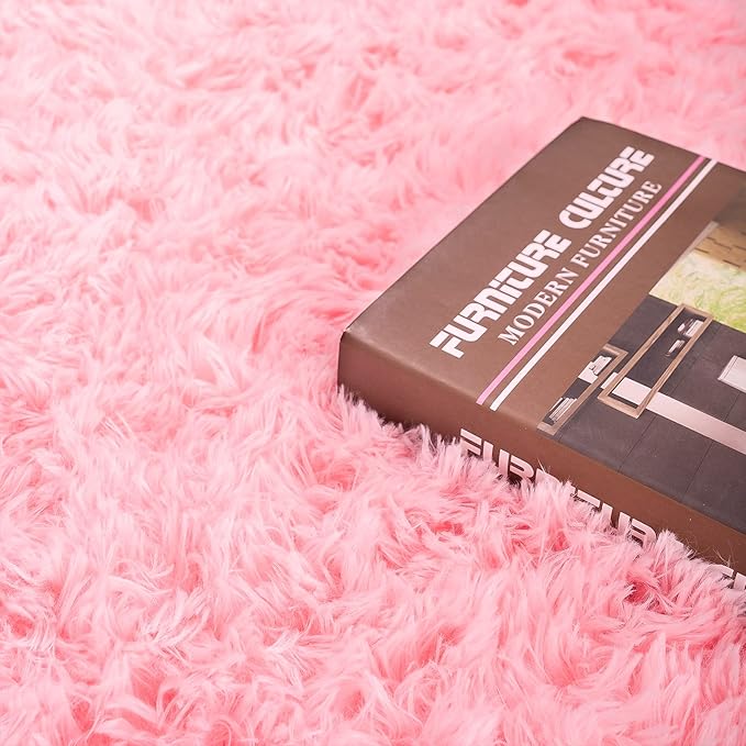 ISEAU Fluffy Runner Rug for Bedroom Dorm, College, Apartment, Plush Area Rugs, Shag Carpet with Rubber Backing Non Slip, Comfy Nursery Mat Bedside Mats for Girls Kids Room Home Decor, 2ft x 6ft, Pink