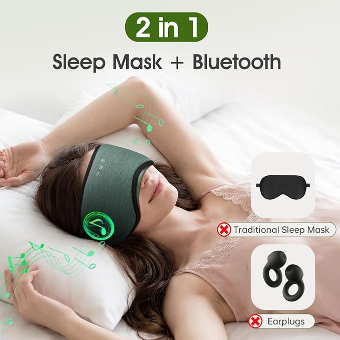 Sleep Mask with Bluetooth Headphones, Blackout Sleep Headphones for Side Sleepers, Ultra-Thin Bluetooth 5.4 Stereo Speaker Eye Mask for Travel, Meditation, Cool Gadgets (Grey)
