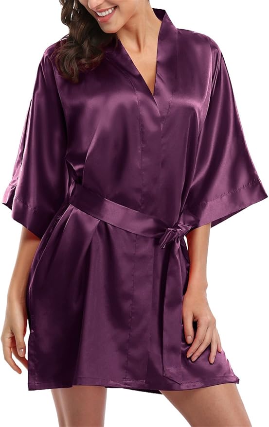 Giova Women's Satin Robe Bride & Bridesmaid Wedding Party Bathrobe Short Kimono Gown
