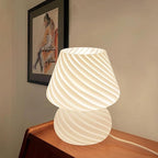 ONEWISH Mushroom Lamps Set of 2 - Small Bedside Table Lamp with Striped Glass, Nightstand Lamp for Bedroom, Living Room, Bulb Included(White)
