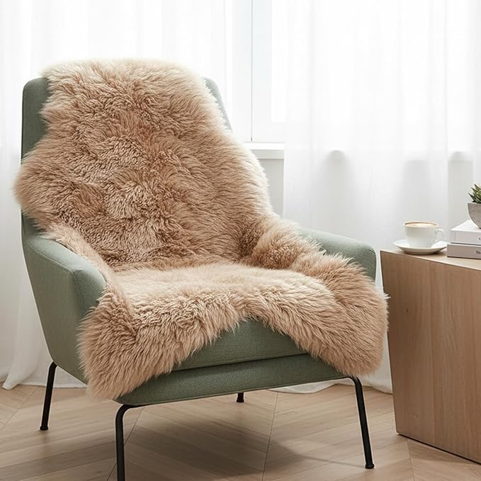 OGLAND Genuine Fluffy Sheepskin Rug, Shaggy Wool Fur Lambskin Throw Pad for Bedroom Living Room Carpet Sofa Cover Chair Side of The Bed Couch Bench Dog Pray Cushion Mat