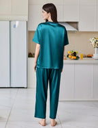 Ekouaer Satin Pajama Set for Women Short Sleeve Silky Pjs 2 Piece Lounge Sets Soft Comfy Sleepwear Loungewear S-XXL