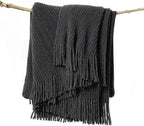 lifein Throw Blanket for Couch, Soft Boho Decor Bed Throw,Cozy Grey Knitted Chenille Small Farmhouse Lightweight Throw (Dark Grey,50 * 60")