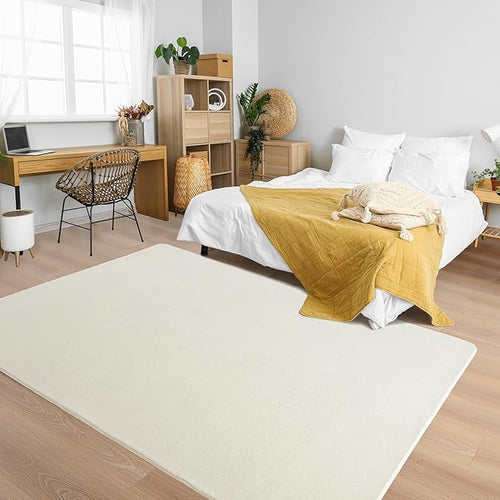 Andecor Shag Living Room Area Rug, 6x9 Cream White Washable Fuzzy Bedroom Rugs, Soft Fluffy Indoor Carpets for Dorm Boys Girls Kids Room Nursery Home Decorations