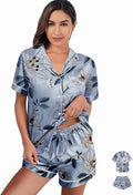 WJing Yi Jia Womens 3Pcs Satin Pajamas Set Floral Silk Pajama Sets Stripe Lounge Set Silky Sleepwear XS-2XL Pjs Long Scarves
