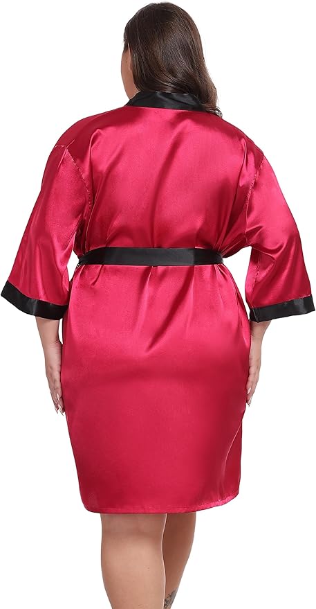 Women's Plus Size Satin Kimono Robes Short Silky Bathrobe Wedding Getting Ready Sleepwear Loungewear