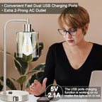 Industrial Touch Control Table Lamps Set of 2 - Brushed Nickel Nightstand Bedside Lamps with 2 USB Ports & AC Outlet, 3-Way Dimmable Desk Lamp for Bedroom Living Room, Glass Shade & LED Bulbs Included