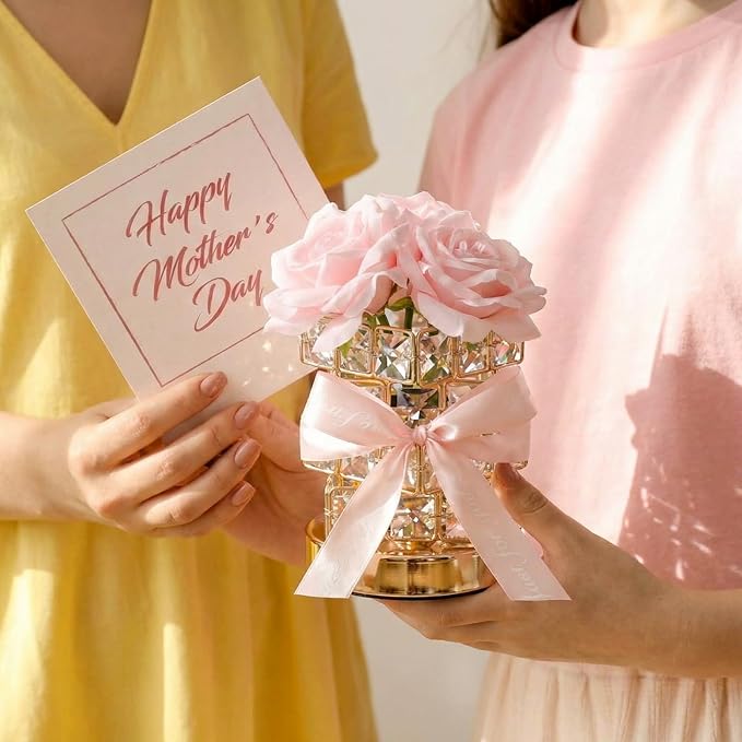 VIHOSE Rose Flower Lamp Mother Gift Crystal Table Lamp for Bedroom 3 Color Dimming Pink Night Light Birthday Gifts for Women Mom Girlfriend Wife