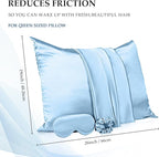 2 Pack Satin Pillowcase with Latent Zipper, Adjustable Satin Eye Mask for Sleeping and Satin Volume Scrunchie for Hair and Skin, Standard Size (Classic Style, Blue)