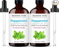 Majestic Pure Essential Oil with Glass Dropper - 100% Pure and Natural - Essential Oils for Diffuser, Aromatherapy, Soap and Candle Making, Peppermint Essential Oil, Peppermint Oil, 4 Fl Oz Pack of 2