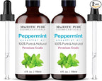 Majestic Pure Essential Oil with Glass Dropper - 100% Pure and Natural - Essential Oils for Diffuser, Aromatherapy, Soap and Candle Making, Peppermint Essential Oil, Peppermint Oil, 4 Fl Oz Pack of 2