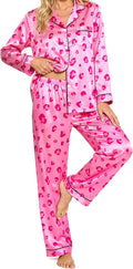 Womens Satin Pajama Set 2 Piece Silk Long Sleeve Pjs Soft Button Down Loungewear Sleepwear