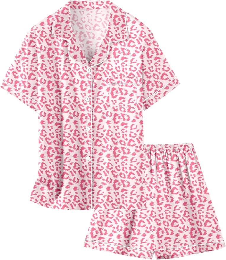 Girls & Womens Satin Pajamas Set, Silk Button-Down Sleepwear 2 Piece Nightwear, 3 Years - Women XXL