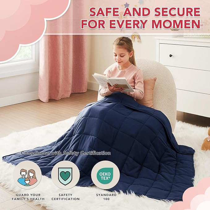 CuteKing Weighted Blanket (3lbs, 20"x30", Navy Blue) Heavy Blanket for 40-60lbs, Weighted Blanket for Cooling & Heating with Premium Glass Beads, Thick Blanket All-Season