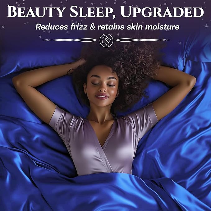 SLEEP SANCTUARY Satin Sheets Twin Size – 3 Piece Luxury Silky Bed Set, Softer Than Silk, 15" Deep Pocket, Cooling & Wrinkle-Free, Moisture-Wicking & Breathable for Hair & Skin (Blue)