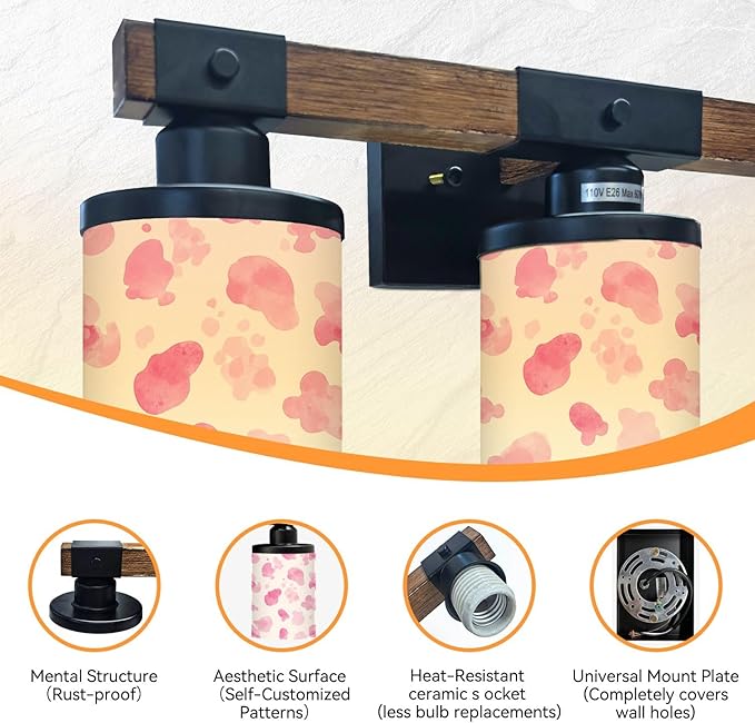 Vanity Lights for Bathroom Wall Lights for Bedroom Living Room Pink Watercolor Abstract Blot Cream Modern Bathroom Light Fixtures Wall Sconces 3 Light Home Decor