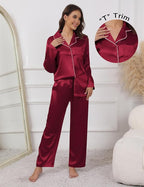 Ekouaer Pajamas For Women Set Silk Pjs 2 Piece Satin Sleepwear Long Sleeve Button Down Lounge Sets With Pant