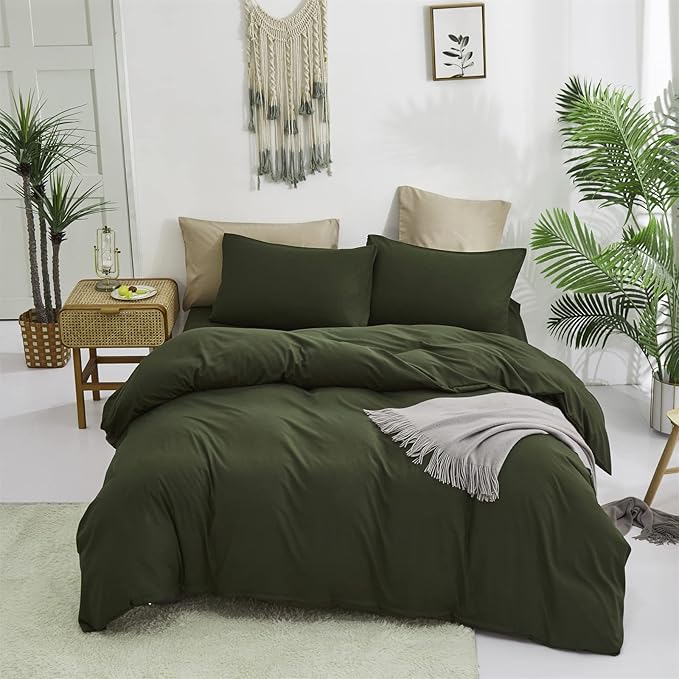 Cottonight Army Green Comforter Set California King Olive Green Bedding Set Cal King Dark Color Solid Blanket Quilts Modern Soft Breathable 3 Piece Comforter Set for Women Men