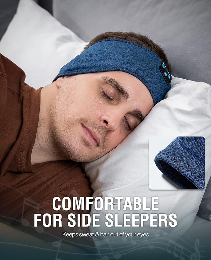 Perytong Sleep Bluetooth Headphones Headband, Sleep Headphones for Side Sleepers, Comfortable Sleeping Headband with Thin Wireless Earphones Microphone Handsfree Ideas for Women Men, PES01