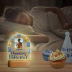 Customized Birthday Gifts Personalized Acrylic LED Night Light Lamp Plaque Custom Photo Name Age Birthday Gifts for Women Men(B-Blue and Gold)